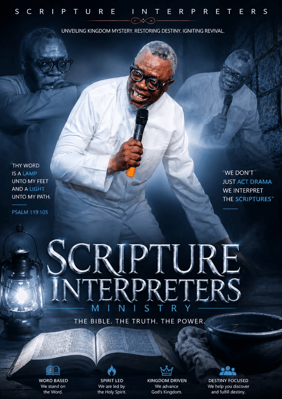 Scripture Interpreters Ministry poster featuring Pastor Ezeghare Kome. The Bible. The Truth. The Power.